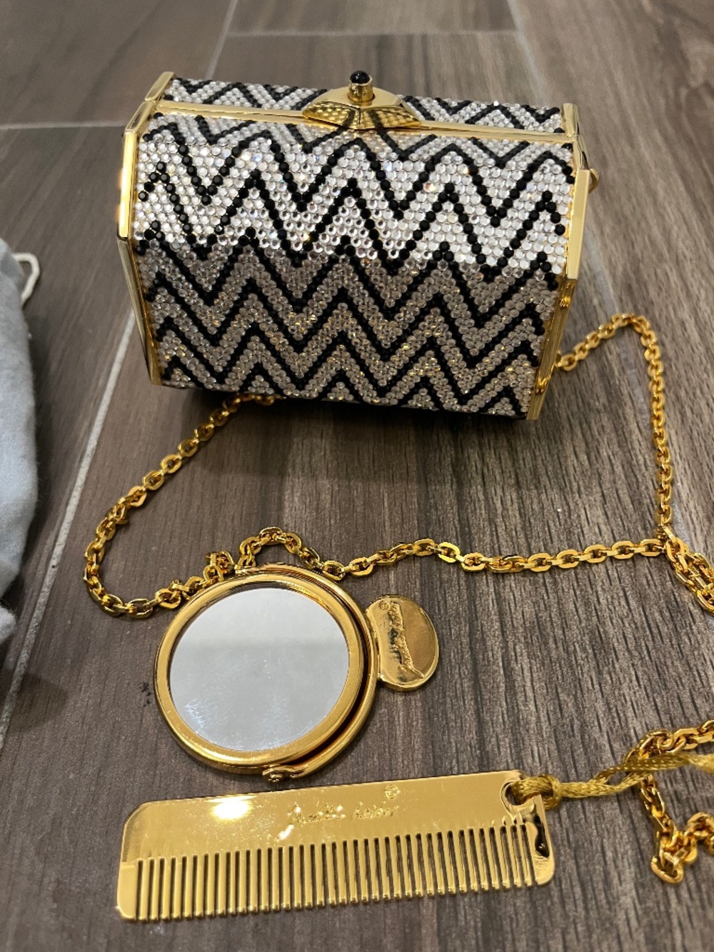 Vintage Judith Leiber Swarovski Crystal Chevron Box Minaudiere clutch purse